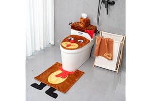 JAZGROM Christmas Bathroom Decoration Set 5pcs Toilet Seat Cover, Rugs, Tank Cover, Toilet Paper Box Cover & Towel Xmas Indoor Décor