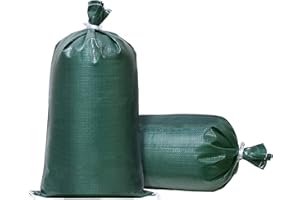 TerraRight Sandbags - Extra Durable Empty Green Woven Polypropylene Sand Bags w/Ties, Max. UV Protection, 14" x 26" (100 Count)