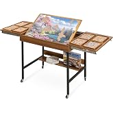 Becko US 2 in 1 Jigsaw Puzzle Table with 8 Sorting Trays, Foldaway &amp; 3 Tilted Angle for Adjusted Height, Universal Wheels for Moves, Shelf Rack for Storage, 31 * 21 in for Puzzles Up to 1000 Pieces