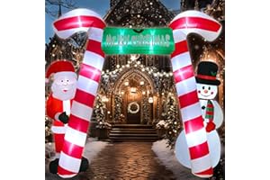 JOEYSUT 9 FT Christmas Inflatable Candy Cane Archway with Santa and Snowman, Blow Up Merry Christmas Decorations Built-in Led Lights Outdoor Garden Yard Giant Arch, Xmas Party Holiday Lawn Winter Decor