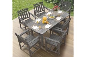 Ciokea HDPE Outdoor Dining Set 7-Piece Patio Table and Chairs with Umbrella Hole, All-Weather Patio Dining Set for 6, Durable Patio Furniture Set for Backyard, Garden, Lawn & Poolside, Grey