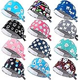 Hercicy 12 Pcs Nurse Caps Satin Lined Scrub Working Caps with Button Sweatband Adjustable Elastic Hats for Women Men Dentist