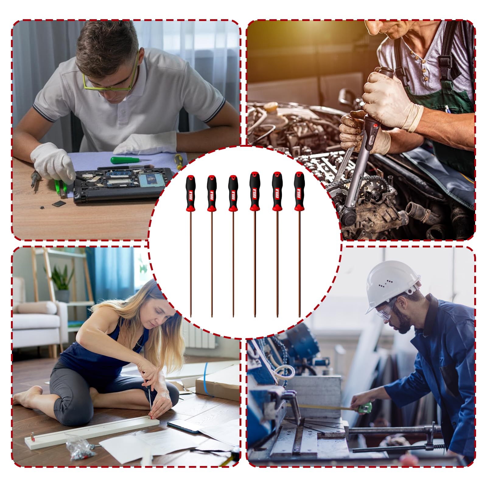 WIYETY 6 Stück Langes Torx-Schraubendreher: Schraubendreher Magnetisch, Lange Sternschraubendreher Klingenlänge 300mm, ‎Schraubenzieher Set mit Kunststoff Griff(T10,T15,T20,T25,T27,T30) 7