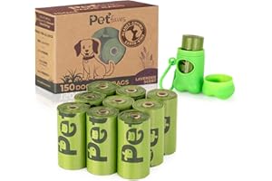 Pet Faves Eco-friendly Dog Poop Bags -100% Leak-Proof, Strong and Extra Long Doggie Poop Bags for Dogs and Cats waste bag, Lavender Scented - 150 Bags (1 pack)