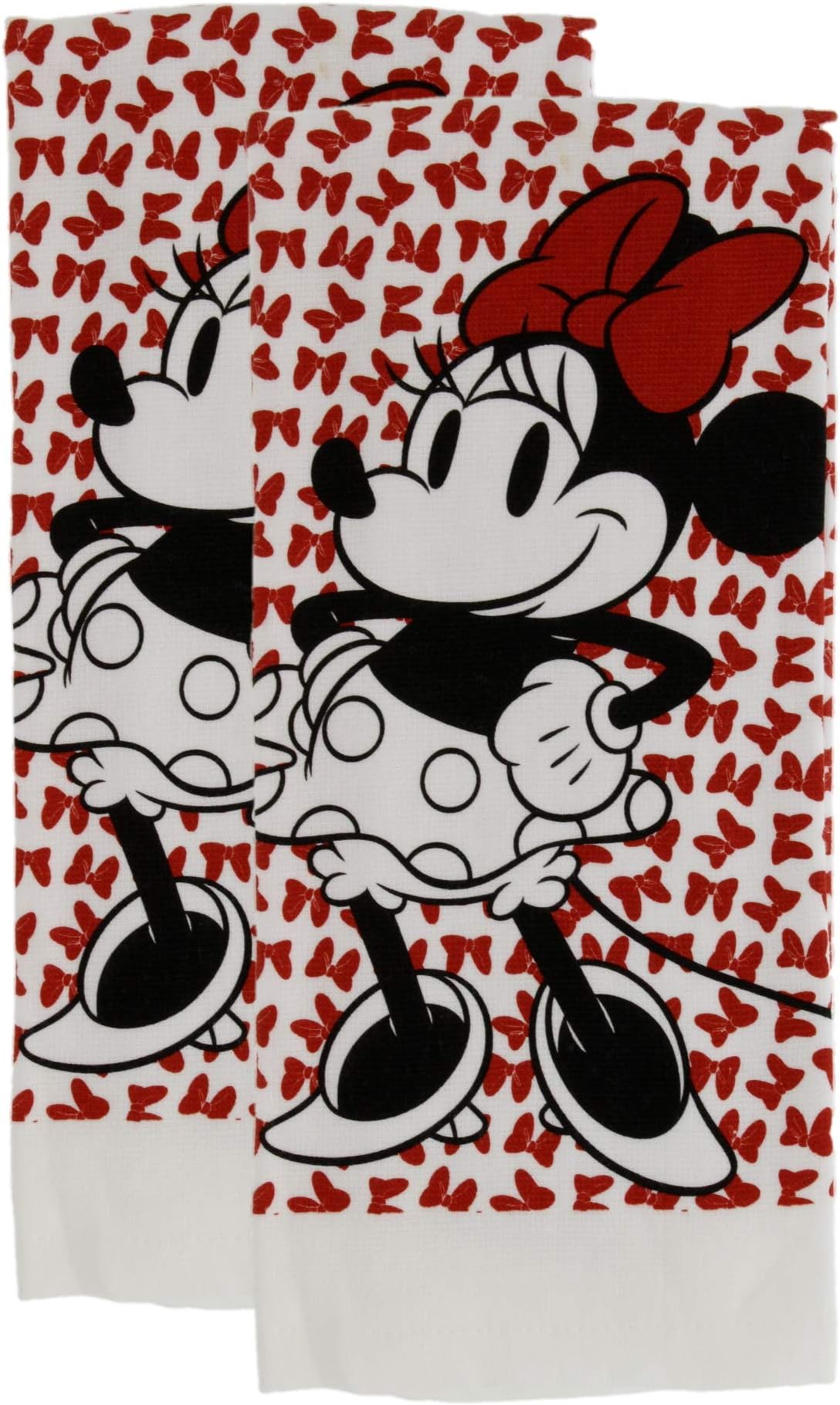 Disney 100% Cotton Kitchen Towels, 2pk, Perfect for Drying Dishes & Hands, Absorbent, Light Weight, and Adorable- Machine Washable- 16โ x 26โ - Minnie Red Bows