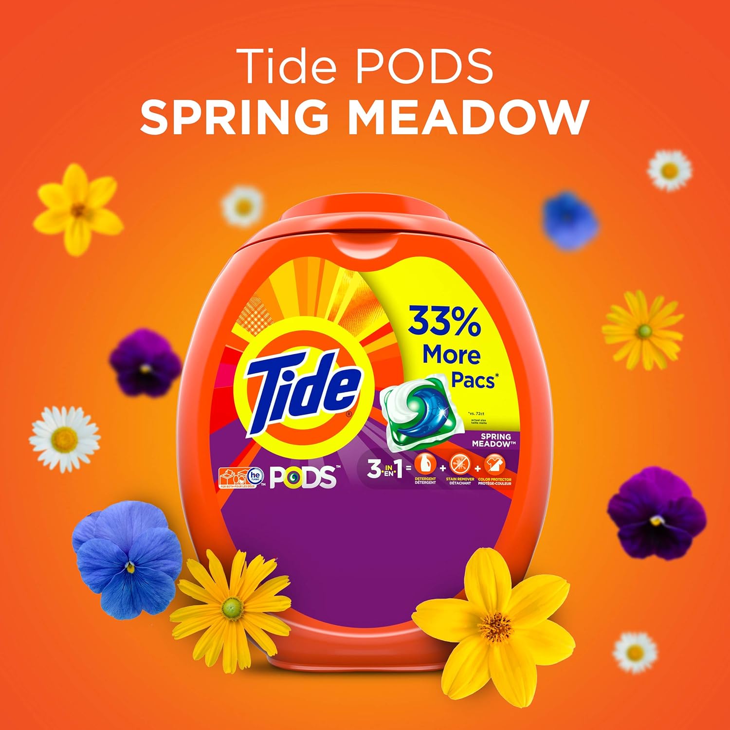 Tide Pods 3 in 1, Laundry Detergent Pacs, Spring Meadow Scent, 81 Count: Health & Personal Care