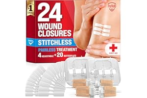MYHELP Emergency Wound Closure Strips - 24pk - 3 Types Easy to Use Butterfly Bandages - Stitchless & Painless Laceration Closure Kit