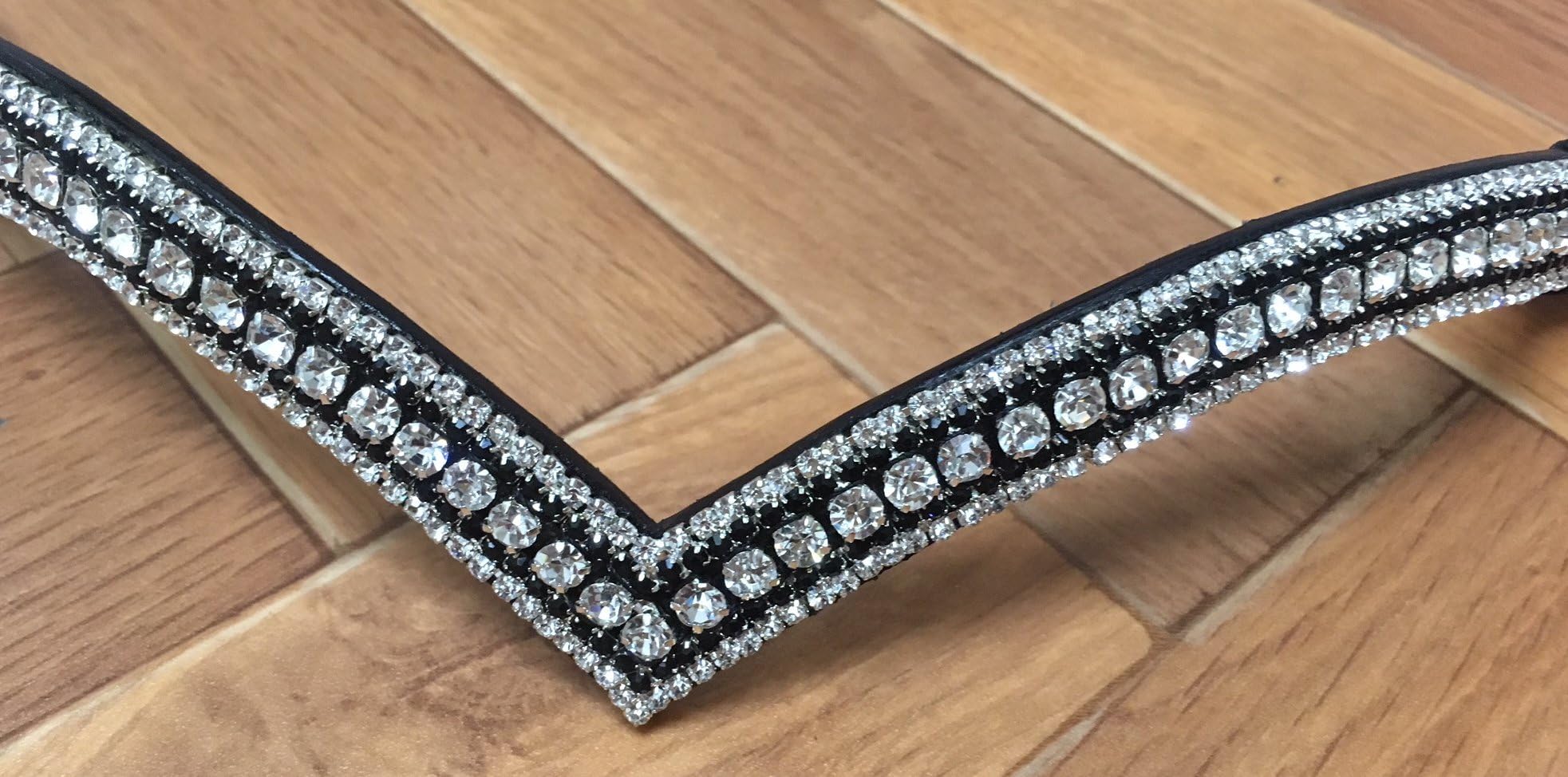 Cwell Equine Bling V Shaped 5 Rows Crystal Stone Browband. Sparkly Clear/Black F/C/P Black leather (PONY 14")