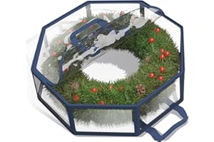 Hearth & Harbor Wreath Storage Container - Clear Christmas Wreath Storage Bag, Dual Zipper and Handles - 24" Premium Wreath Storage Organizer Box