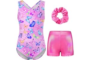 Idgreatim Gymnastics Leotards for Girls Sparkly Unitards Biketards Tumbling Shorts Activewear 5-12 Years