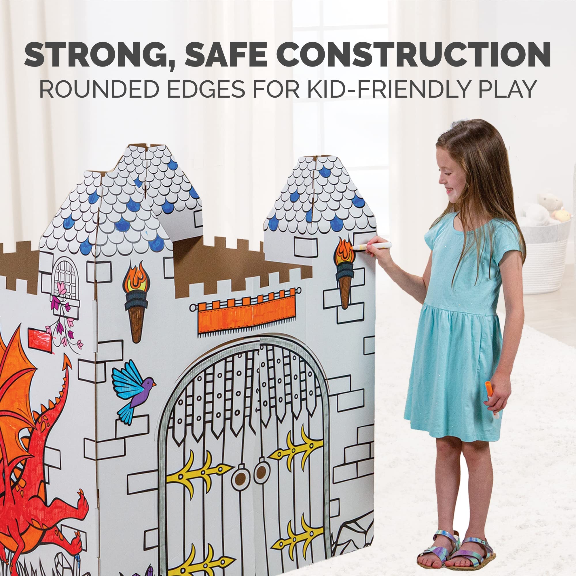 Bankers Box at Play Large Color in Castle Playhouse, Cardboard Playhouse and Life Size Craft Activity for Kids and Families