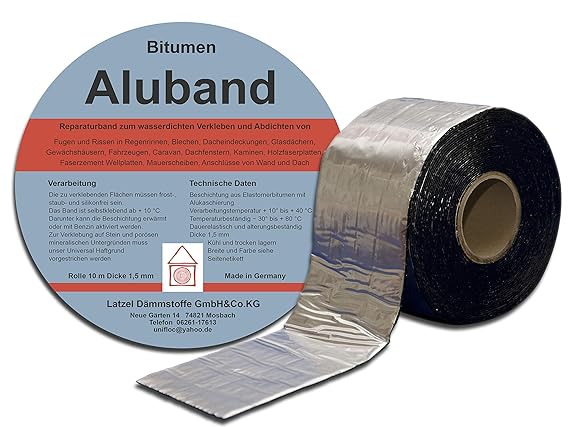 Bitumen Aluband Reparaturband Dichtband Farbe Aluminium 300 mm - Rolle 10 Meter. Hergestellt in Deutschland.