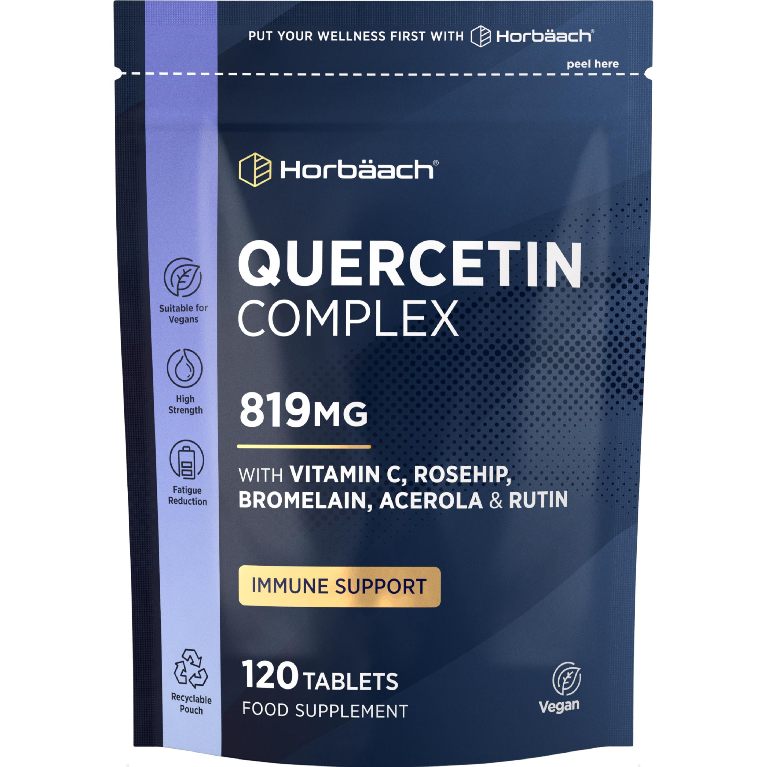 Quercetin Supplement with Bromelain 819mg | 120 Vegan Tablets | Complex Formula Providing 519mg of Quercetin with Bromelain, Vitamin C, Rosehip, Acerola and Rutin | by Horbaach