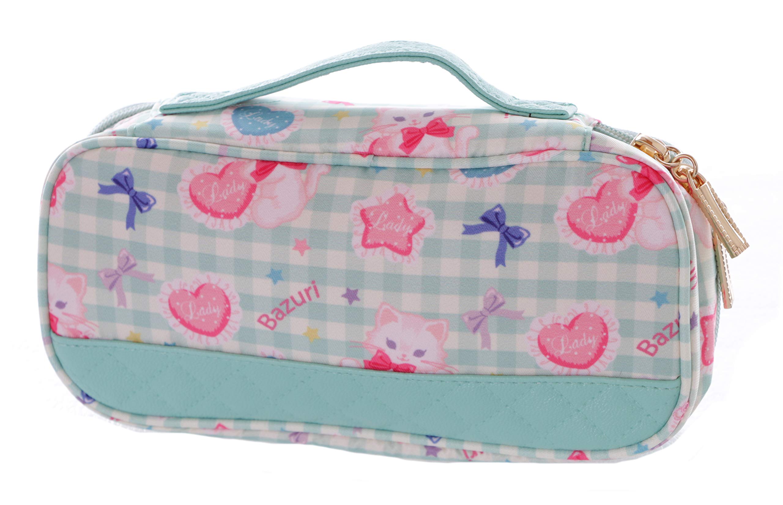 LB-2015-2 Pastel Green Pink Heart Cat Pencil Case Cosmetic Bag Kawaii