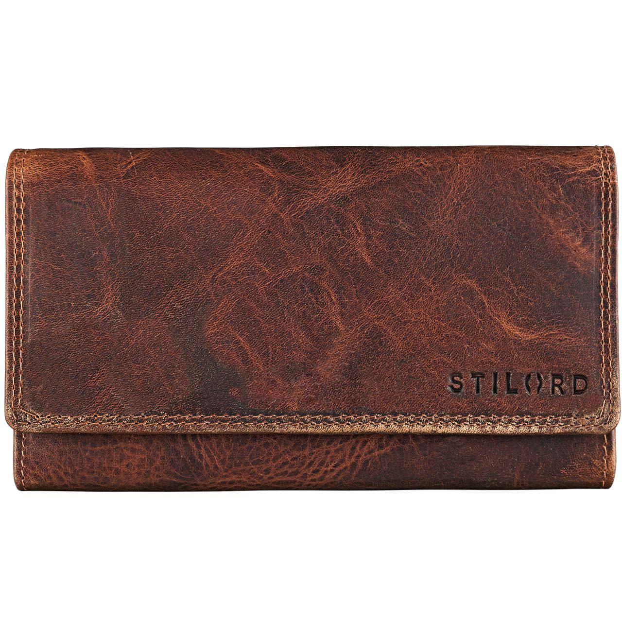 STILORD 'Hannah' Vintage Leather Wallet for Women with RFID Blocker Purse with Zipper Horizontal Large 5 x Card Holder Genuine Cow Hide Antique Leather, Colour:Kara - Cognac — image 1