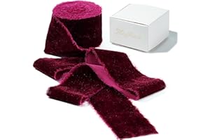 MAYREEL Burgundy Velvet Ribbon 2 Inch Hand Torn Maroon Frayed Edge Silk Ribbon for Bridal Bouquets Invitations Wedding Vow Books Gift Baskets Hair Bows 3 Yards
