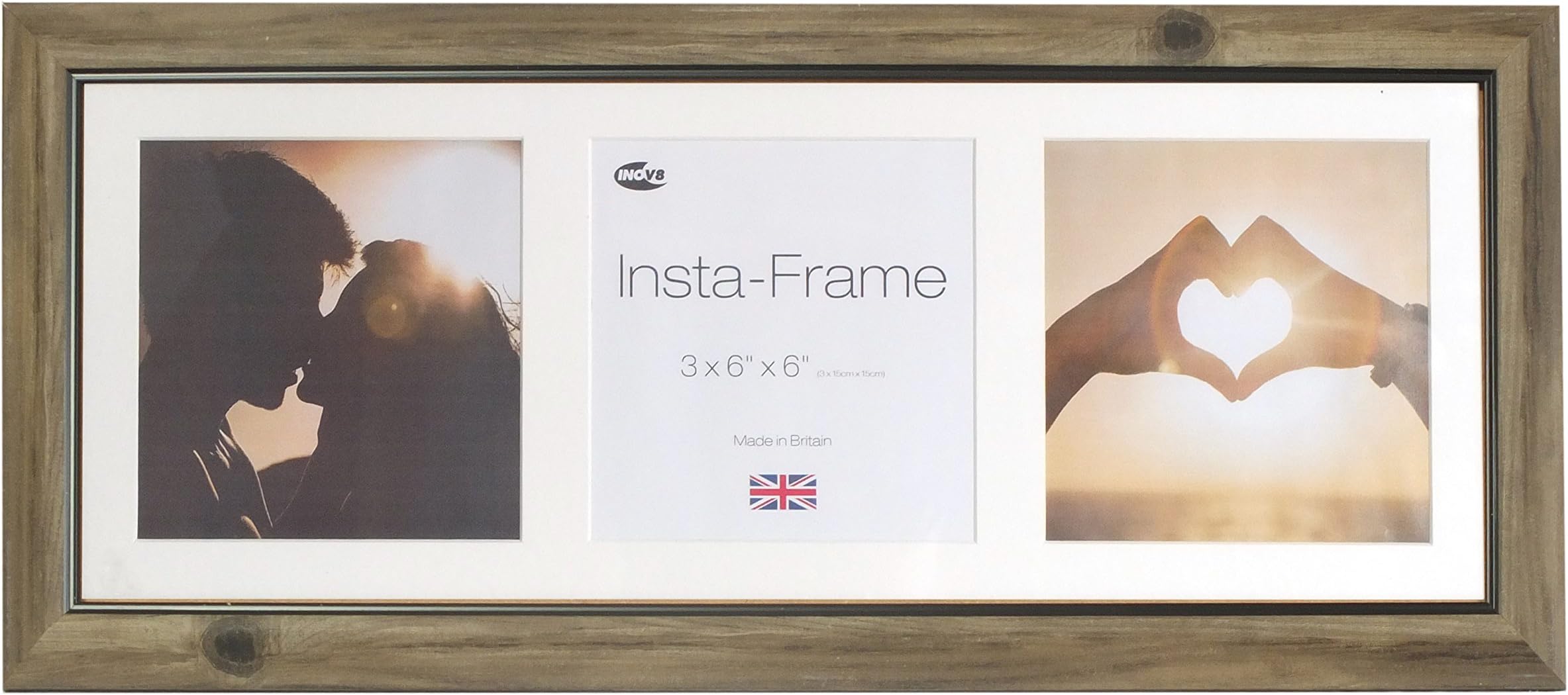 Inov8 Framing Inov8 Insta Rustic Ash 21x8 Inch Picture Frame for 3 Instagram/Square Photos, Mount with White Inset