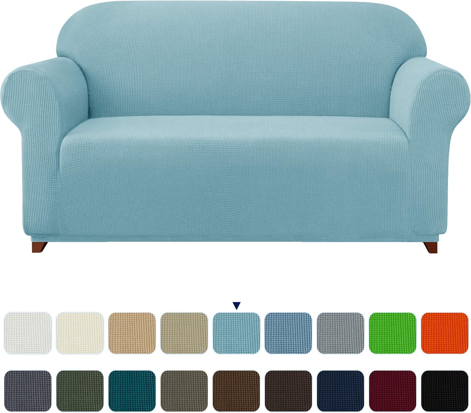 subrtex Stretch Sofa Cover 1-Piece Couch Slipcover Furniture Protector for Arm Chair Loveseat Coat Soft with Elastic Bottom, Polyester and Spandex Jacquard Fabric Small Checks (Large, Steel Blue): Home & Kitchen