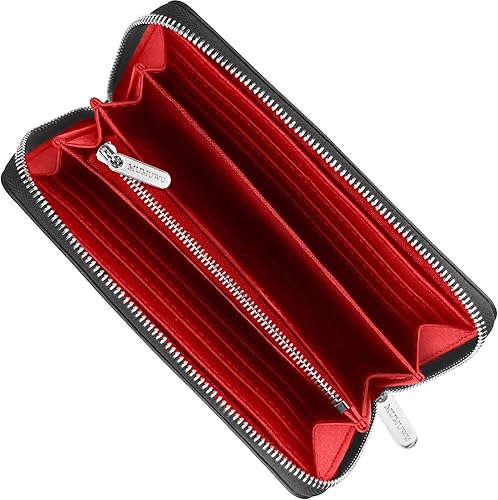 Amazon Mumuwu 長財布 メンズ カーボンレザー ラウンドファスナー B ブラック レッド 財布