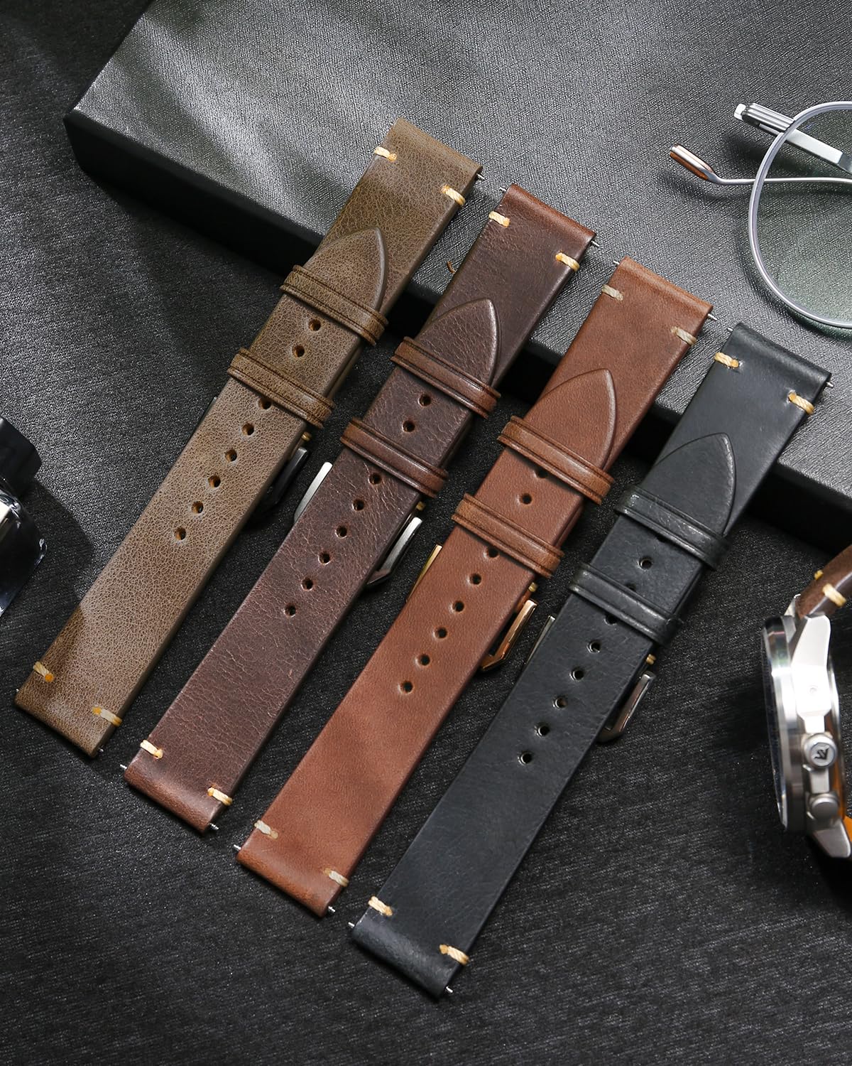 REZERO Quick Release Watch Band, Top Grain Leather Watch Straps, Italian Calfskin Watchbands Replacement 18mm 19mm 20mm 21mm 22mm 23mm 24mm for Men, Women