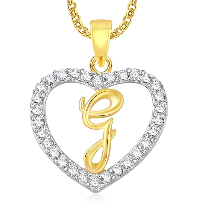 Buy Valentine Gifts MEENAZ 'G' Letter Heart Pendant Locket Alphabet for Women and Men with Chain 