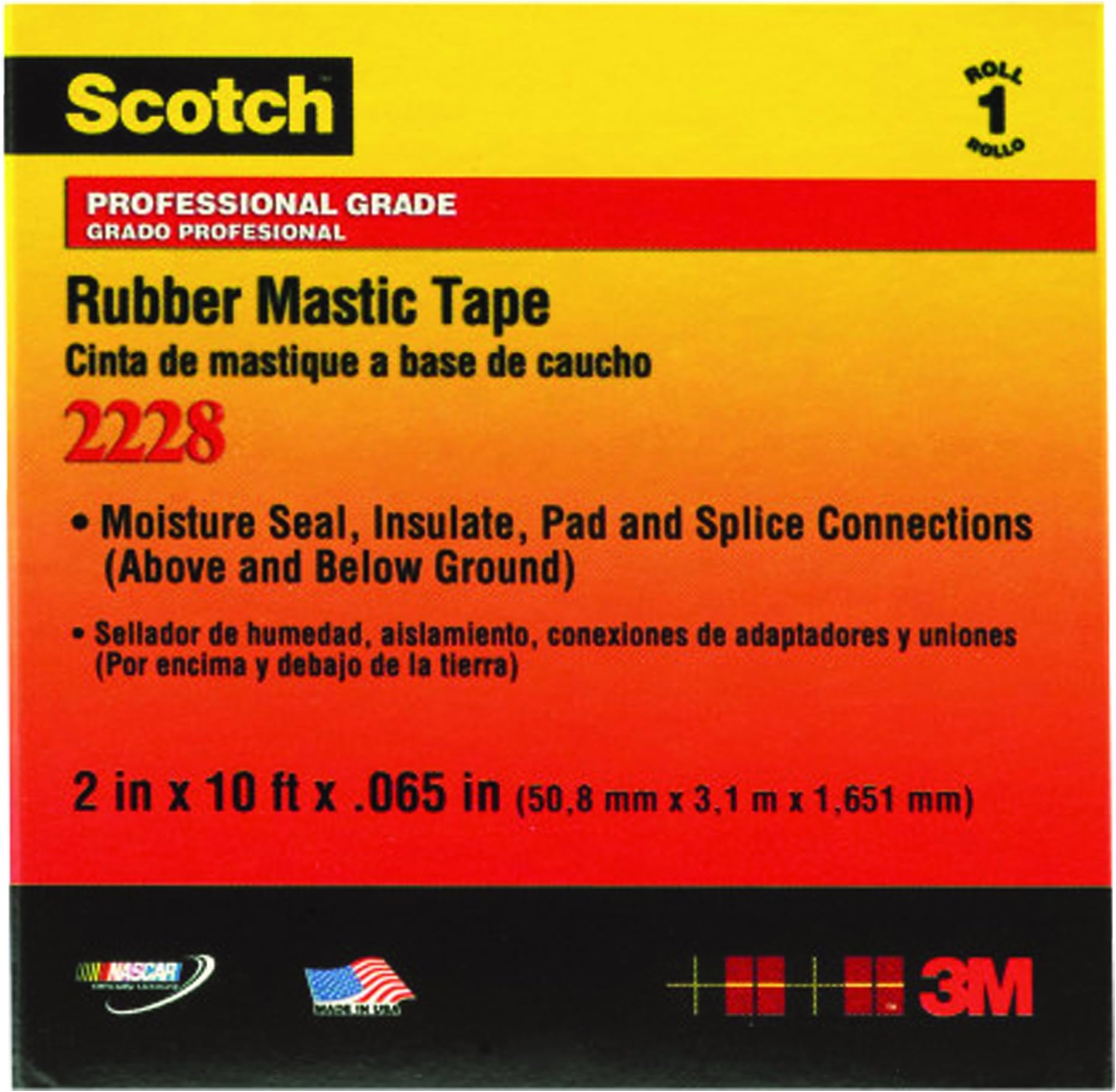 Ship Now Supply3Mâ„¢ 2228 Rubber Mastic Tape, 1" x 10', Black, 2/Case, 3M Stock# 7000006048