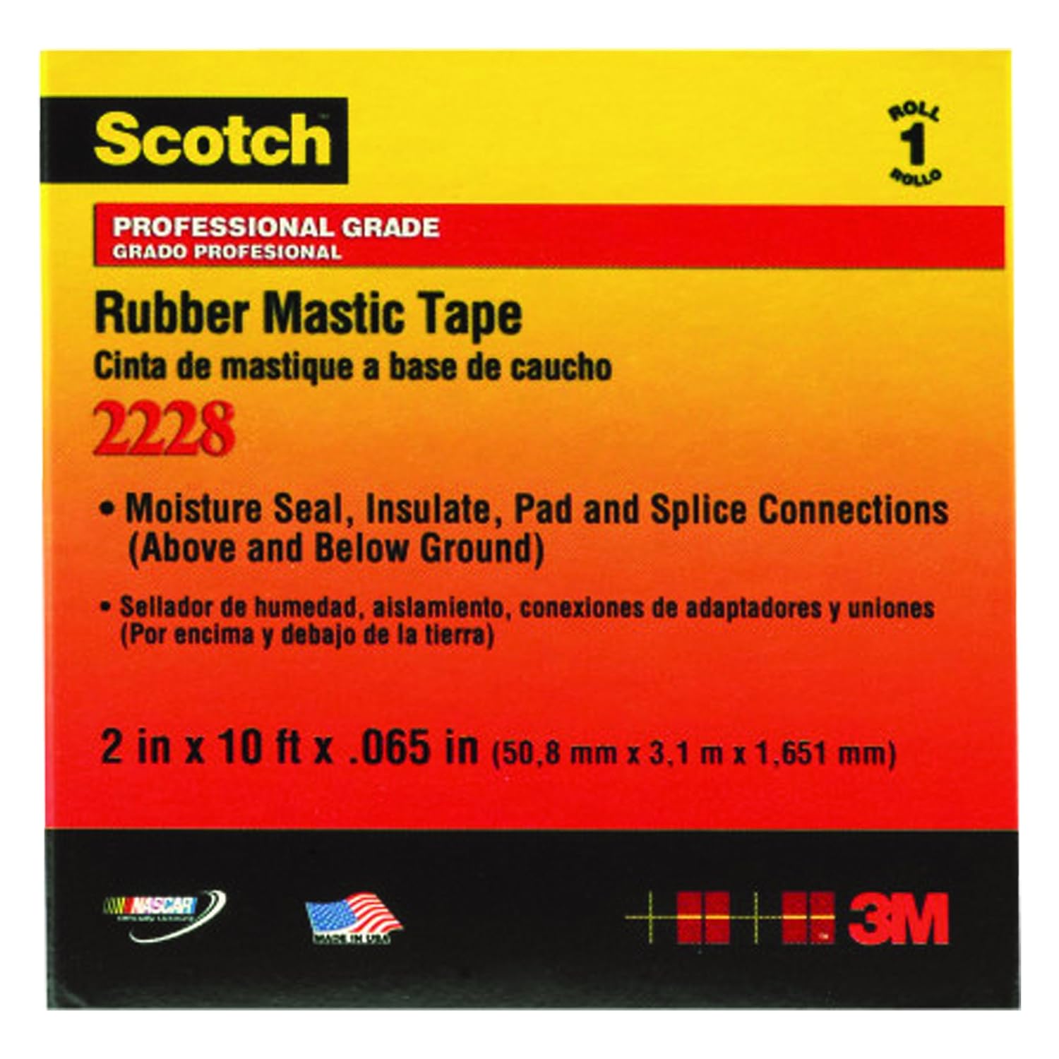 3M 2228 Rubber Mastic Tape, 1" x 10'