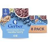 Gerber Toddler Vanilla Berry Oatmeal with Barley Cereal, 4.5 Oz, 8 Pack | Toddler breakfast oatmeal with barley; vanilla berry; iron helps support brain development; 8 x 4.5 oz bowls
