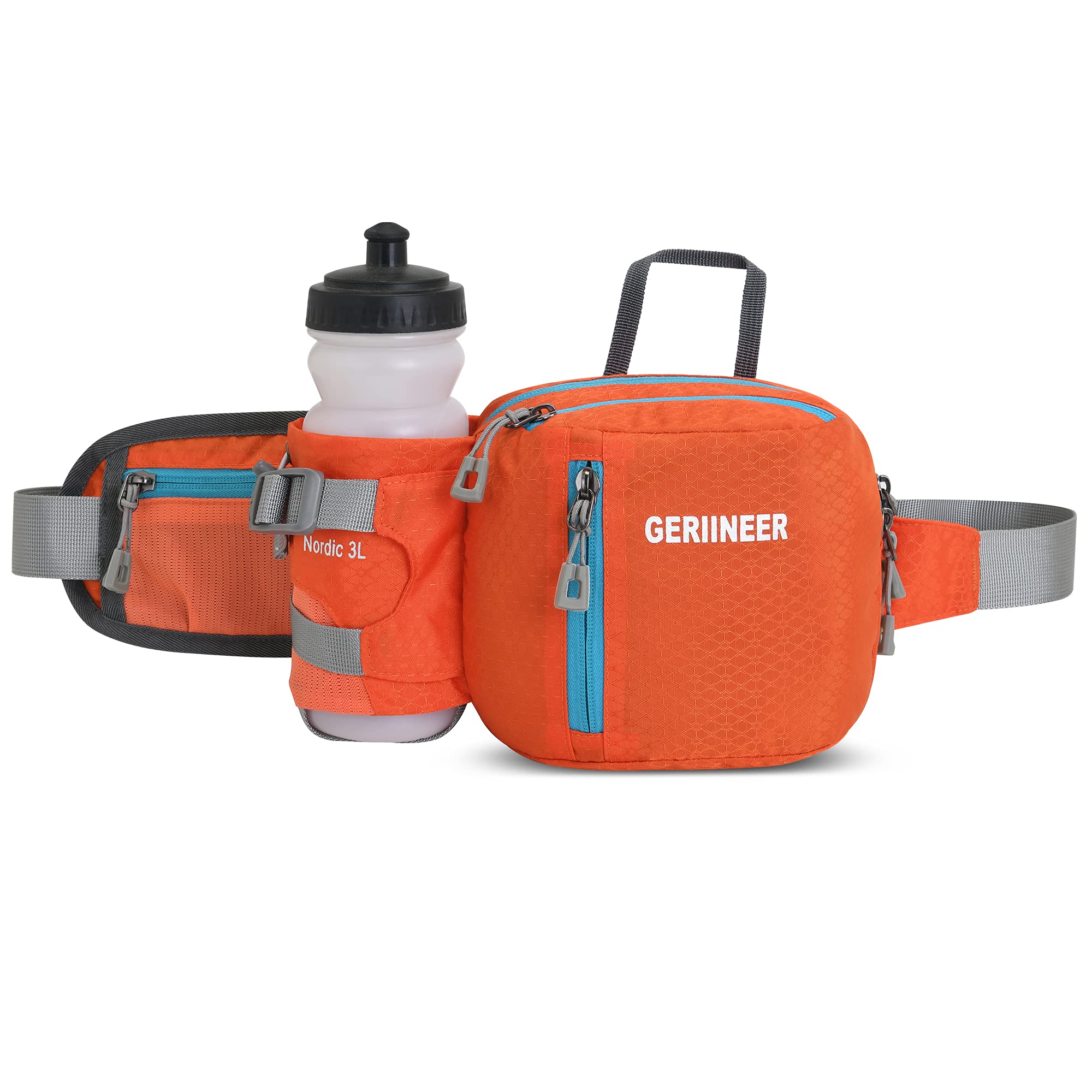 GERIINEER Bumbags with Bottle Holder Waterproof Fanny Packs Plus Size Bum Waist Bag for Dog Walking Climbing Hiking Travel Cycling Outdoor Sport (Orange)