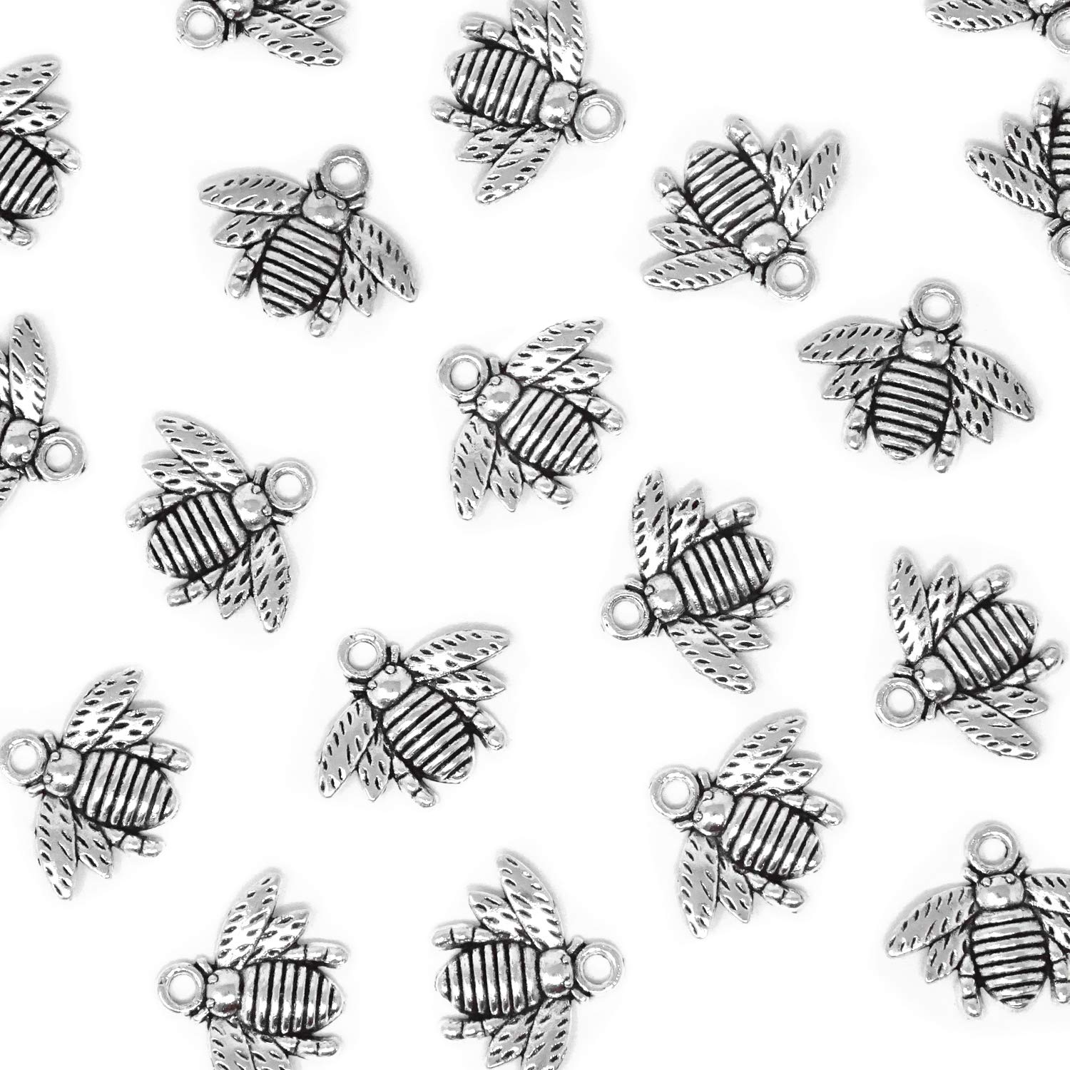 Honbay 50PCS Alloy Bee Honeybee Charm Pendants, DIY Craft Jewelry Making Accessory, 21x16mm (Silver Tone)