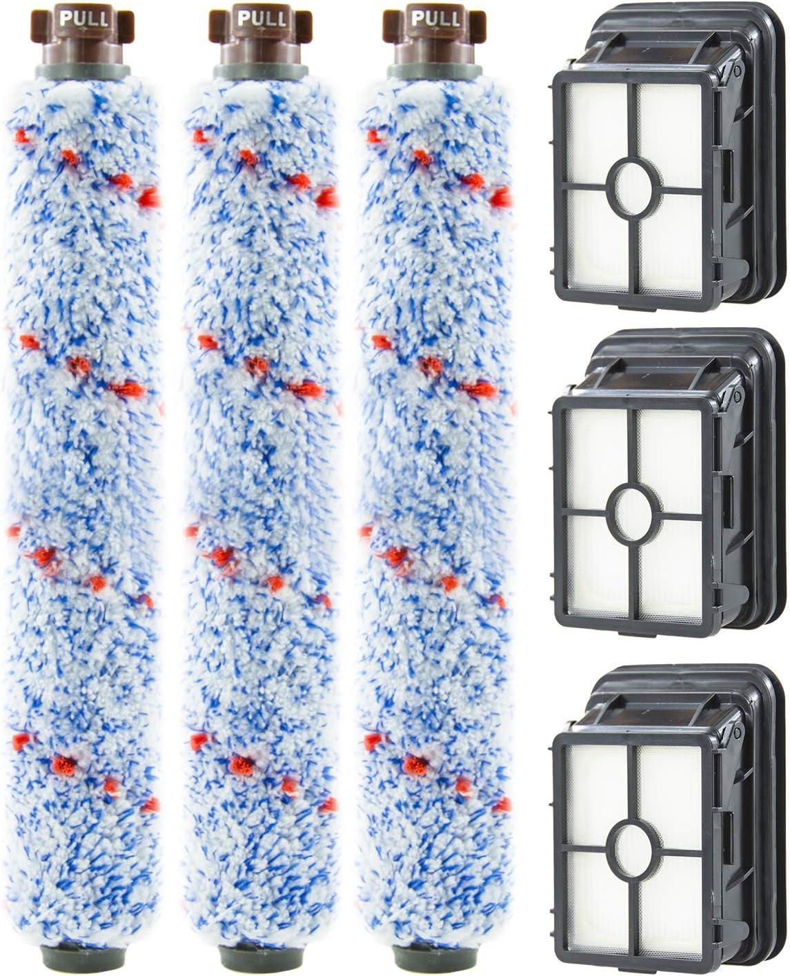 Gentle Clean 3 Pack Multi Surface 1868 Brush Roll and 3 Pack 1866 Vacuum Filter Compatible with Bissell CrossWave 1785 2306 2551 Series. Compare to Part # 1608683, 160-8683, 1608684