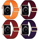 4 Pack Stretchy Solo Sport Band Compatible with Apple Watch Bands 40mm 44mm 45mm 46mm 42mm 41mm 49mm 38mm Women Men Nylon Elastic Loop Braided Strap for iWatch Series 11 10 9 8 7 6 5 4 Ultra SE 3 2 1