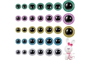 THREAN 150 Pcs Glitter Large Safety Eyes for Amigurumi 12/16/20 mm Stuffed Animal Eyes Plastic Craft Crochet Eyes for DIY of Puppet, Bear Crafts, Toy Doll Making Supplies (Green, Pink, Blue, Silver, Golden)