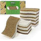 KICKLEEN 9 Pack Biodegradable Natural Kitchen Sponge - Compostable Cellulose and Coconut Walnut Scrubber Sponge - Eco Friendl
