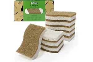 KICKLEEN 9 Pack Biodegradable Natural Kitchen Sponge - Compostable Cellulose and Coconut Walnut Scrubber Sponge - Eco Friendly Sustainable Sponges for Dishes