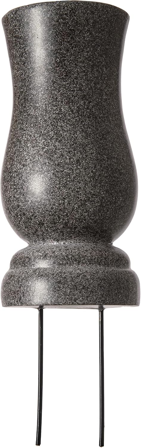 Decorative Garden Stakes - Everlasting Silk Flowers Cemetery Vase with Stakes - Plastic Flower Vases with 2 Ground Spikes, Draining Holes - for Garden, Lawn, Yard - Memorial Grave Decorations - 13x3.5x3.9”, Grey Granite Design