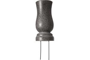 Everlasting Silk Flowers Cemetery Vase with Stakes - Plastic Flower Vases with 2 Ground Spikes, Draining Holes - for Garden, Lawn, Yard - Memorial Grave Decorations - 13x3.5x3.9”, Grey Granite Design