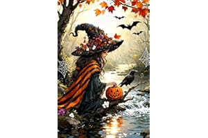 Halloween Witch 5D Diamond Painting Kits for Adults,Autumn Forest DIY Diamond Art Painting Kits Full Drill Crystal Rhinestone