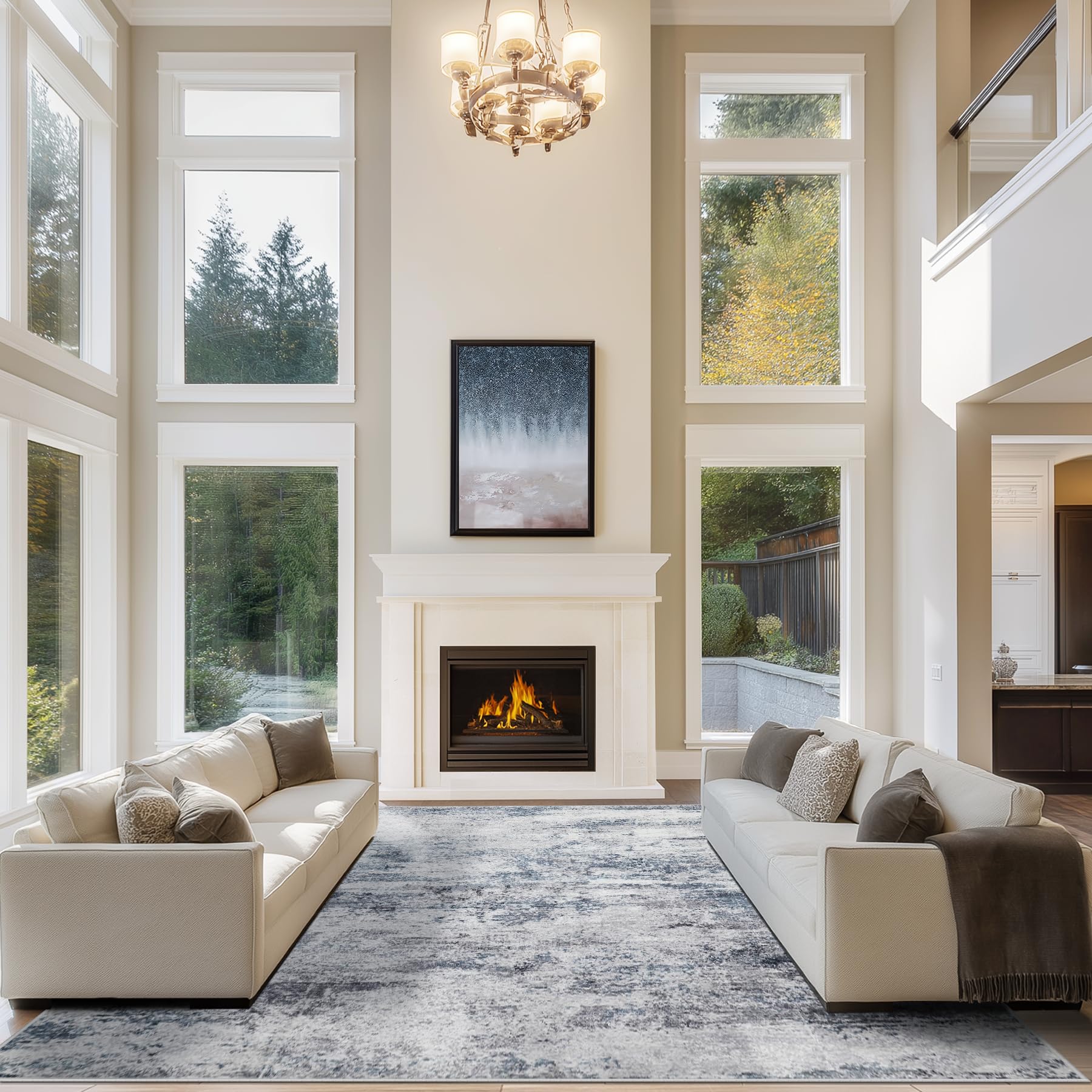 Photo 1 of 10x14 Area Rugs for Living Room Rug Washable: Abstract Large Rug Indoor Modern Carpet Non Slip for Dining Room Bedroom Nursery Home Office Blue Grey