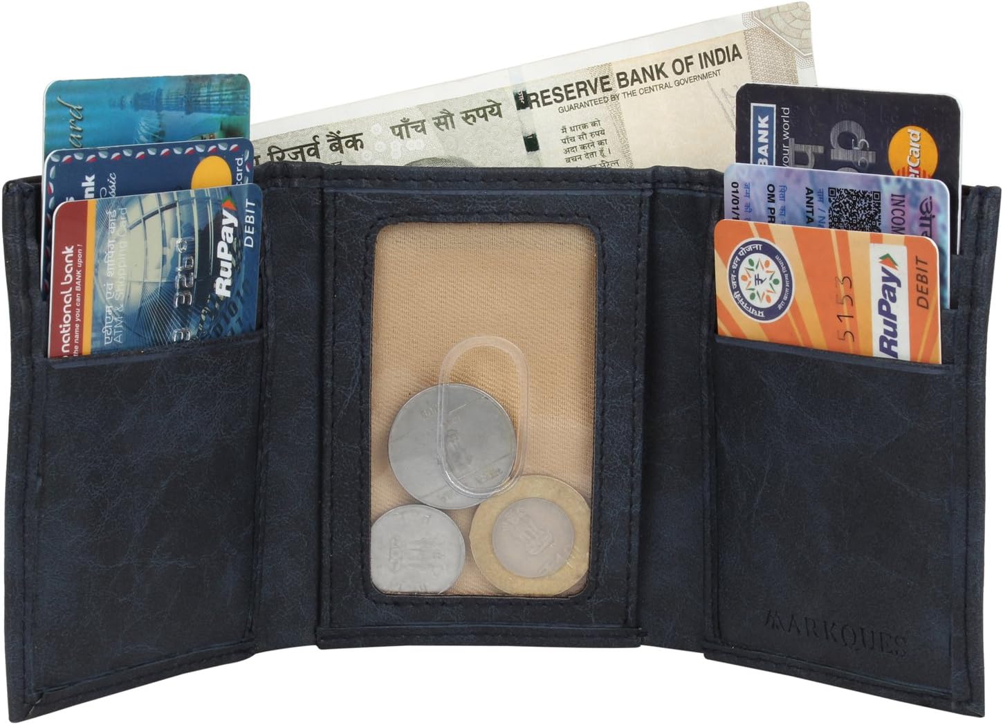 MARKQUESTrident Tri-fold Formal Blue Color Leather Men's Wallet (TR-4405)