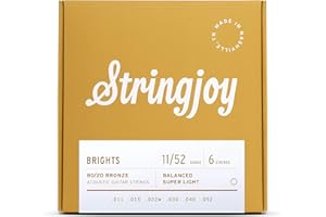 Stringjoy BB1152 Brights 80/20 Bronze Acoustic Guitar Strings, (Super Light Gauge - 11-52)