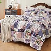 EVENHUG 100% Cotton Patchwork Quilt King Size Set Lightweight Floral King Quilts Bedding Set Bedspread Coverlet Reversible Bed Cover with Pillow Shams for All Seasons 3 Pieces (106"X96")