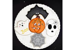 TUZICAKE Halloween Cookie Cutters, 5 Pieces Stainless Steel Holiday Cookie Cutter Shapes Molds Pumpkin, Ghost, Spider Web, Bat, Skull Cookie Cutters with Decorating Instructions