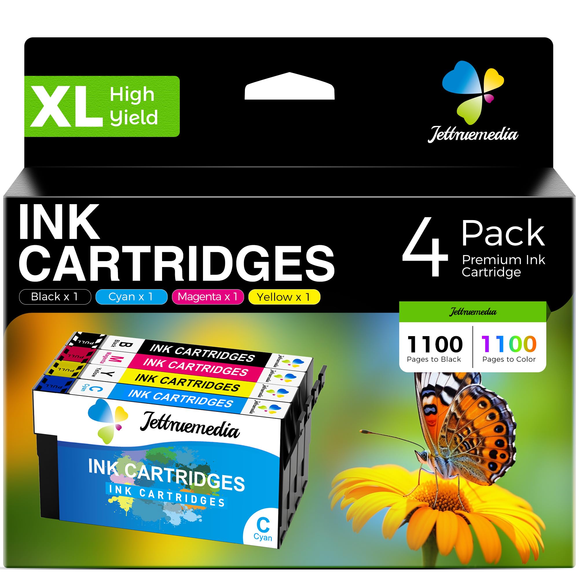 Jettruemedia 4-Pack 405XL Ink Cartridges Multipack Compatible with Epson 405 Ink Cartridges for Epson WorkForce WF-3820 WF-7310 WF-7830 WF-7840 WF-4830 WF 3820 WF 7310 WF 7830