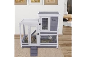 GEGURI Rabbit Hutch Indoor Rabbit Cage Outdoor, Two-Story Wooden Bunny Cages for Guinea Pig with Wheels, Removable Tray, Ramp