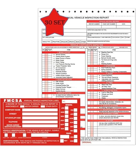 30 Pack DOT Inspection Forms & Stickers - Annual Vehicle Inspection Report Kit