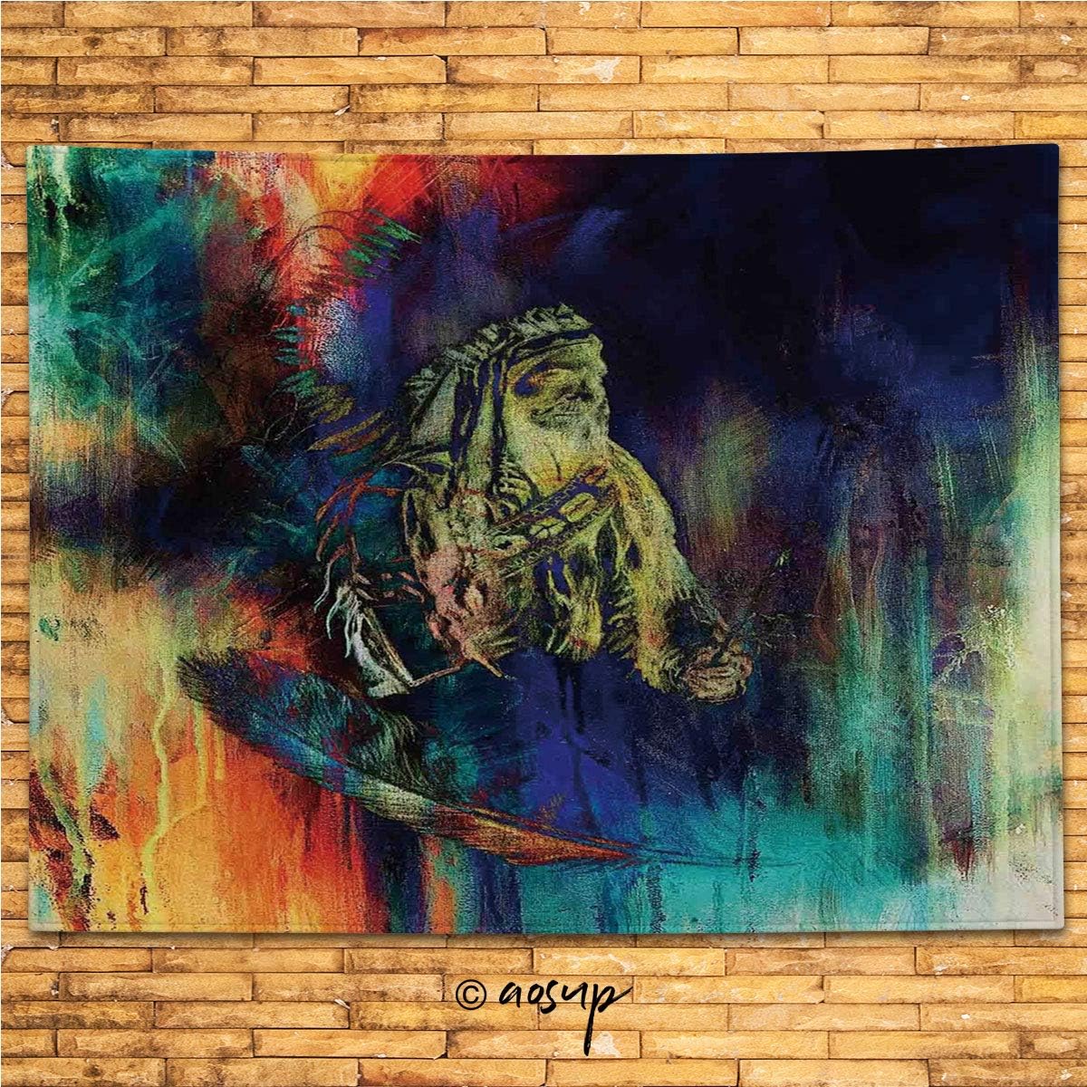 SUPFENG №05040 Tapestry | Feather House Decor,Grungy Futuristic Design of Native American Foreman Bull with Motley Effects,Multi | Wide Wall Hanging for Bedroom Living Room Dorm, 80" X 60"