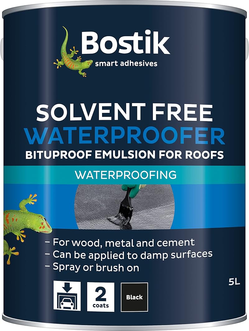 Bostik Solvent Free Waterproofer 5L Flexible Bitumen Roof Sealant Damp Black