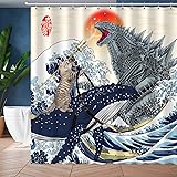 XUXWHWY Cat Riding Whale Vs Dinosaur Monster Shower