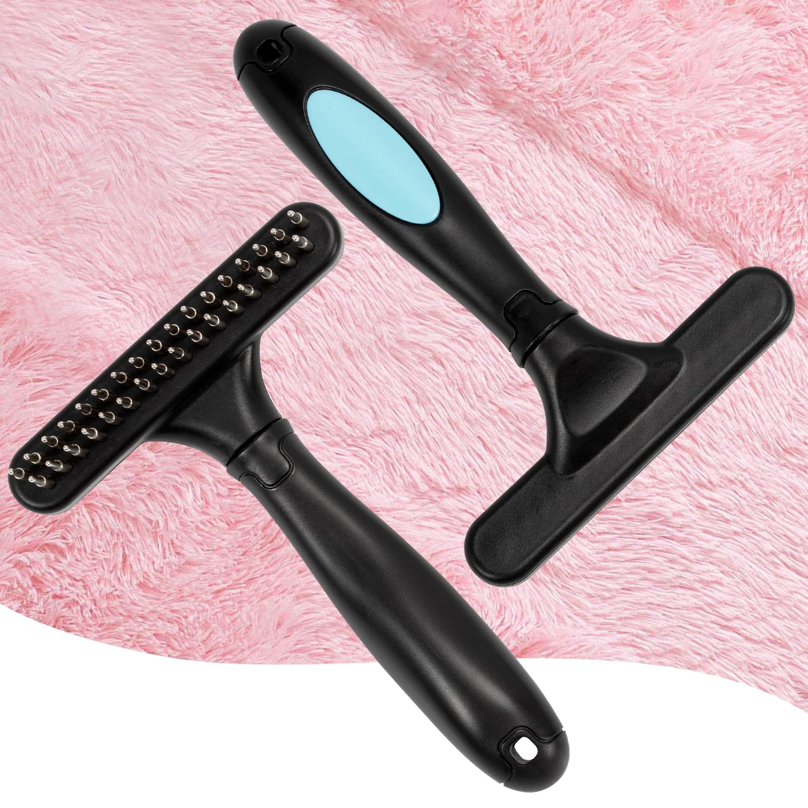 Kunoli Carpet Rake, Portable Carpet Rake Pile Lift, Undercoat Rake Dog, Pet Hair Remover for Carpet Fluffy and Soft Again, Dog Grooming Comb, Short or Long Hair Double Row Stainless Steel pins